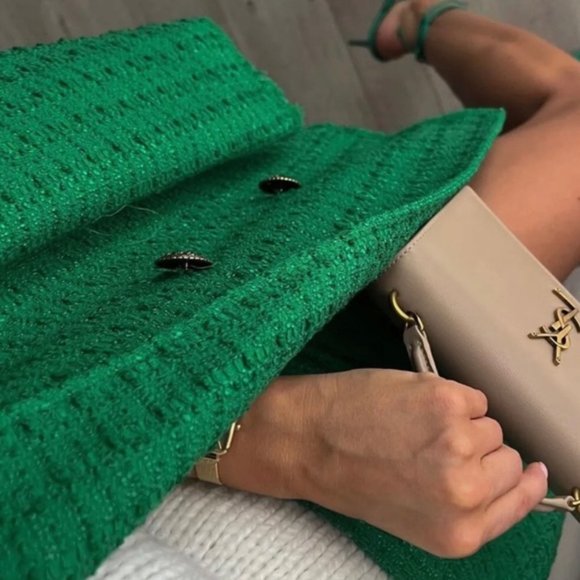 ZARA Textured Green double breasted blazer - Picture 4 of 10